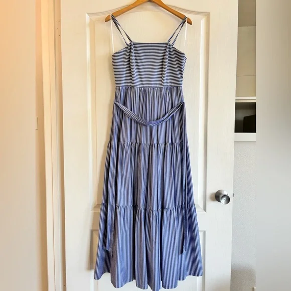 j crew blue striped dress J.Crew Button-Down Maxi Dress White/Blue Striped Cotton Poplin Size 6 –  Celebrity Owned main image 1